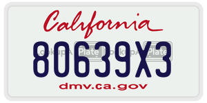 80639X3 license plate in California