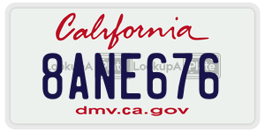 8ANE676  license plate in CA