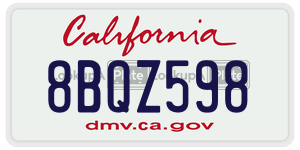 8BQZ598 license plate in California