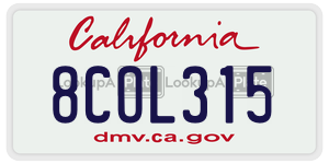 8COL315  license plate in CA