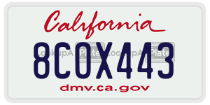 8COX443 license plate in California