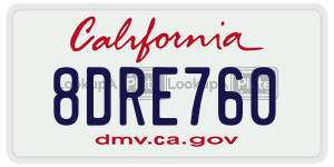 8DRE760 license plate in California