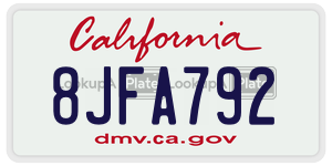 8JFA792  license plate in CA