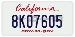 8K07605  license plate in CA