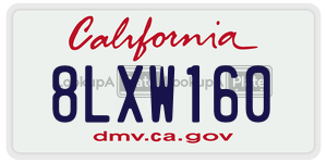 8LXW160  license plate in CA