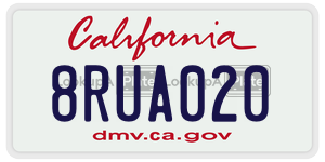 8RUA020 license plate in California