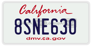 8SNE630 license plate in California