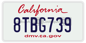 8TBG739 license plate in California