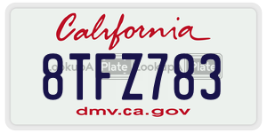 8TFZ783 license plate in California