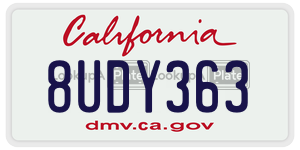 8UDY363  license plate in CA