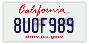 8UOF989 license plate in California