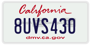 8UVS430 license plate in California