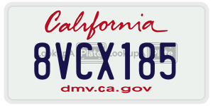 8VCX185 license plate in California