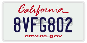 8VFG802 license plate in California