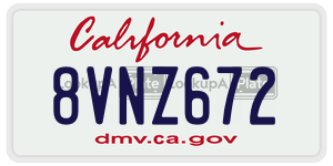8VNZ672  license plate in CA