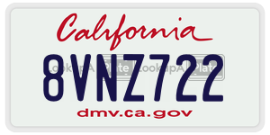 8VNZ722  license plate in CA