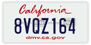 8VQZ164 license plate in California