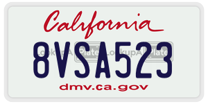 8VSA523 license plate in California