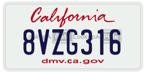8VZG316 license plate in California