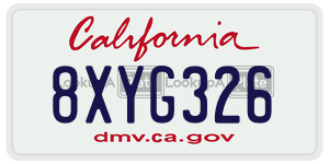 8XYG326 license plate in California