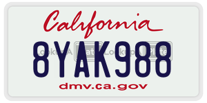 8YAK988 license plate in California