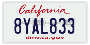 8YAL833  license plate in CA