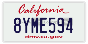 8YME594  license plate in CA
