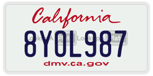 8YOL987 license plate in California