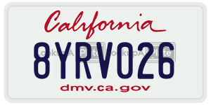 8YRV026  license plate in CA