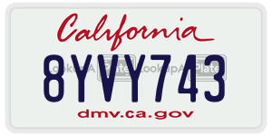8YVY743 license plate in California