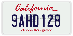 9AHD128 license plate in California