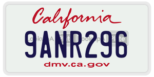 9ANR296  license plate in CA