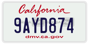 9AYD874 license plate in California