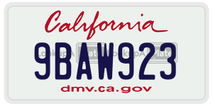 9BAW923 license plate in California