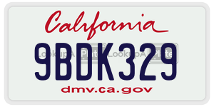 9BDK329 license plate in California
