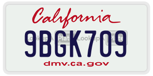 9BGK709 license plate in California