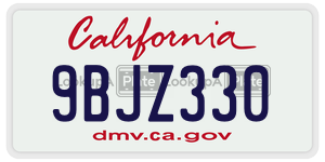 9BJZ330  license plate in CA