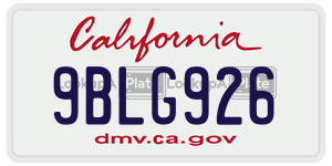 9BLG926  license plate in CA