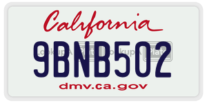 9BNB502 license plate in California