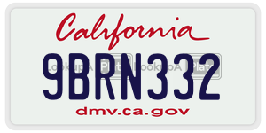 9BRN332 license plate in California