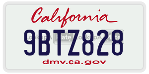 9BTZ828 license plate in California