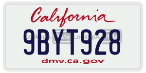 9BYT928  license plate in CA