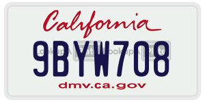 9BYW708 license plate in California
