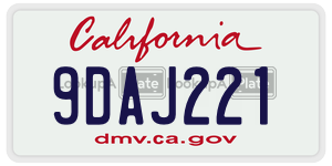 9DAJ221  license plate in CA