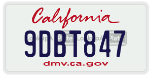 9DBT847 license plate in California