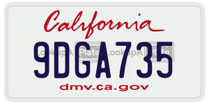 9DGA735 license plate in California