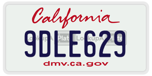 9DLE629  license plate in CA