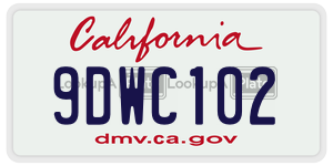 9DWC102 license plate in California