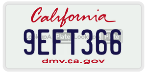 9EFT366 license plate in California