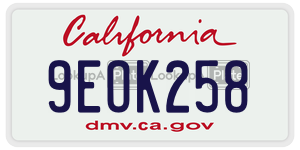 9EOK258 license plate in California